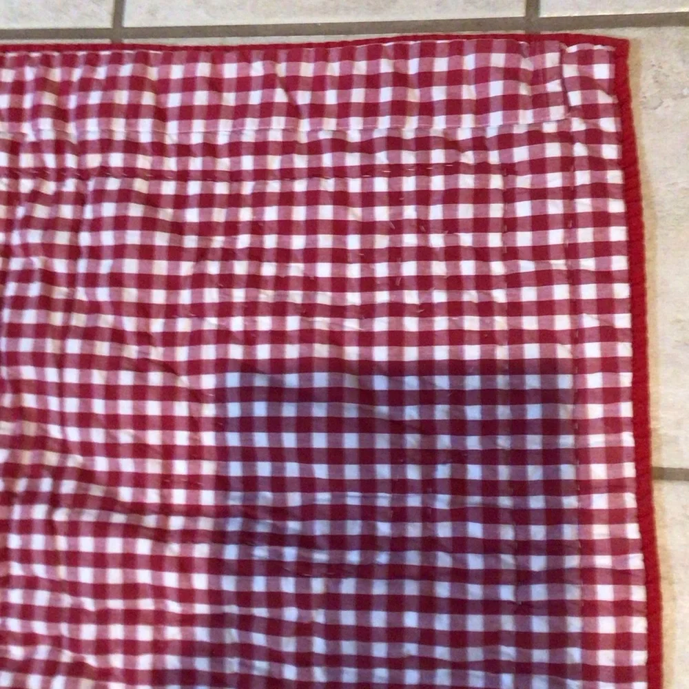 Pottery Barn Kids Holiday Quilt with Santa, Snowman, Reindeer - Red, Green, Gray